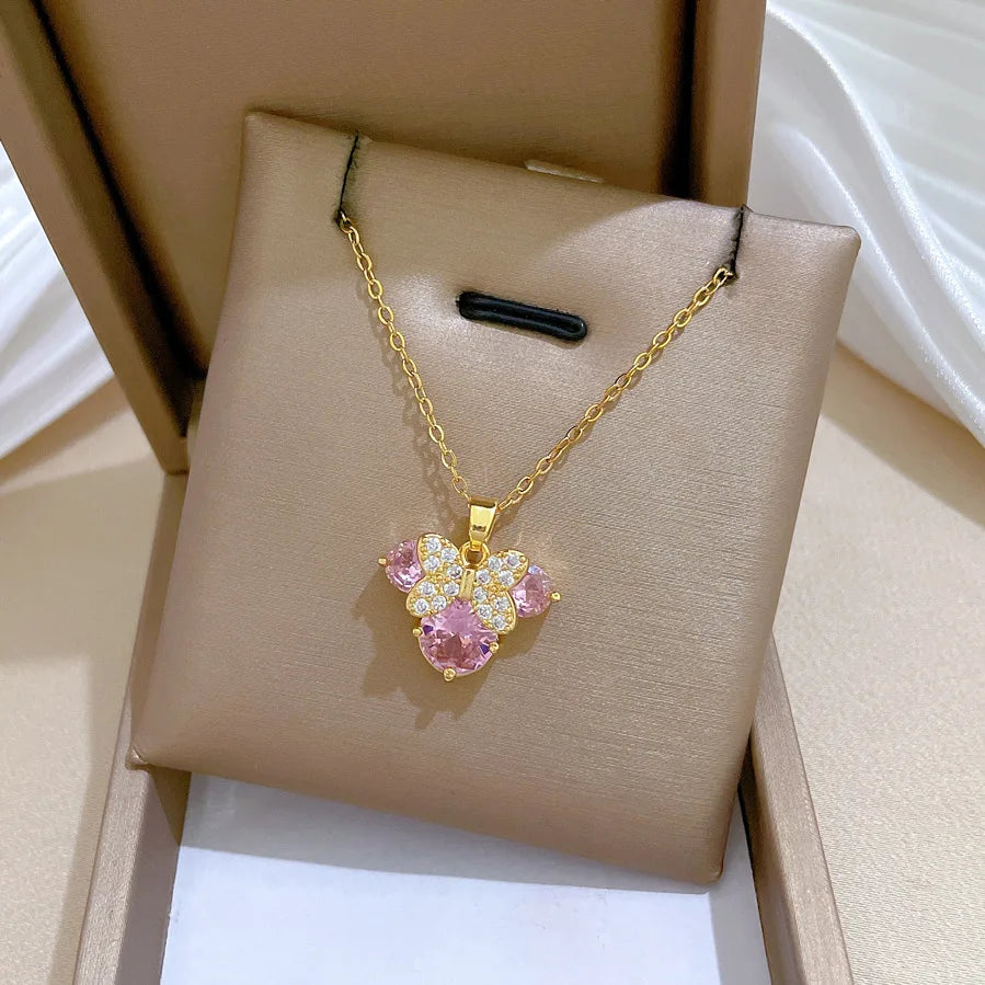 Disney Pink Crystal Minnie Mouse Pendant Necklaces