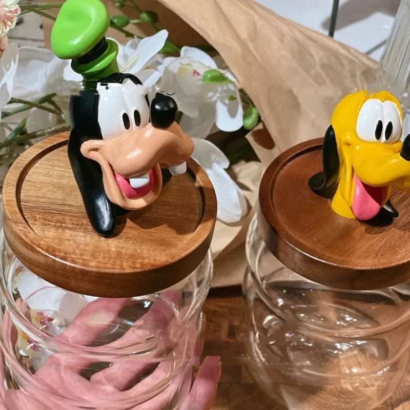 Disney Mickey Minnie Goofy Pluto Glass Jar Food Cartoon Storage Box