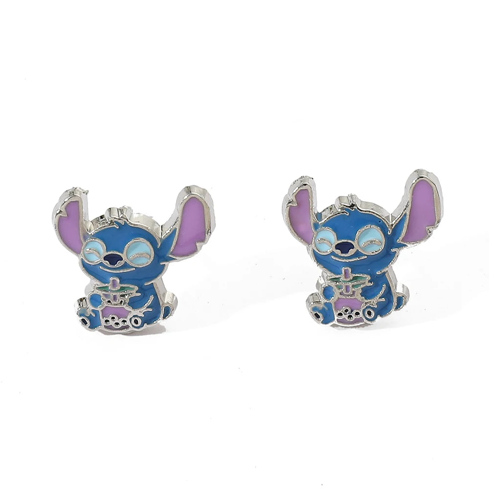 Disney-Cute Cartoon Stitch with Flower Stud Earrings