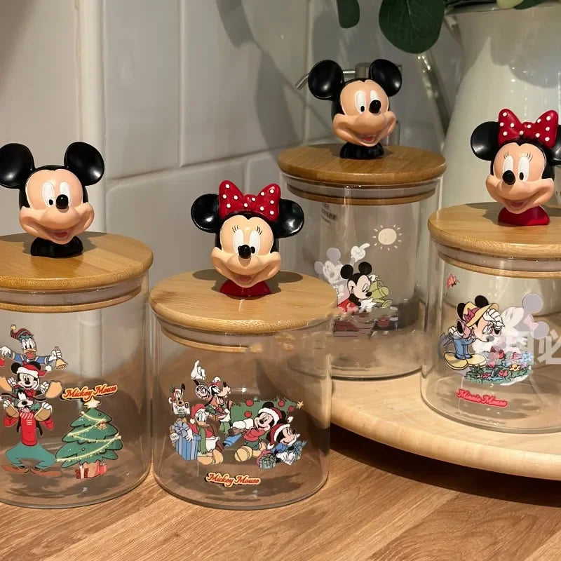 Disney Mickey Minnie Goofy Pluto Glass Jar Food Cartoon Storage Box