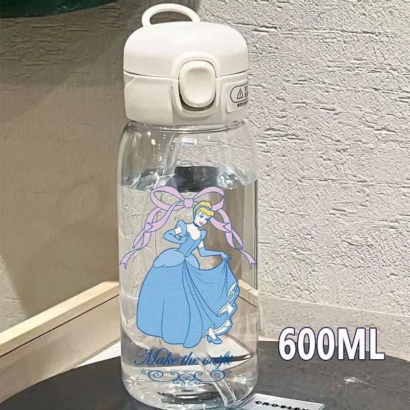 Disney Princess Straw Water Cup Portable Plastic 600/400ML Transparent