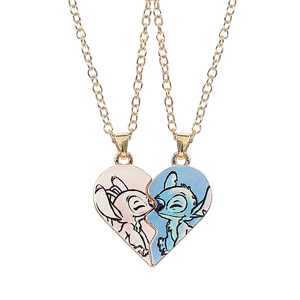 Disney-Stitch Heart Necklace for Couple Gold and Silver Color