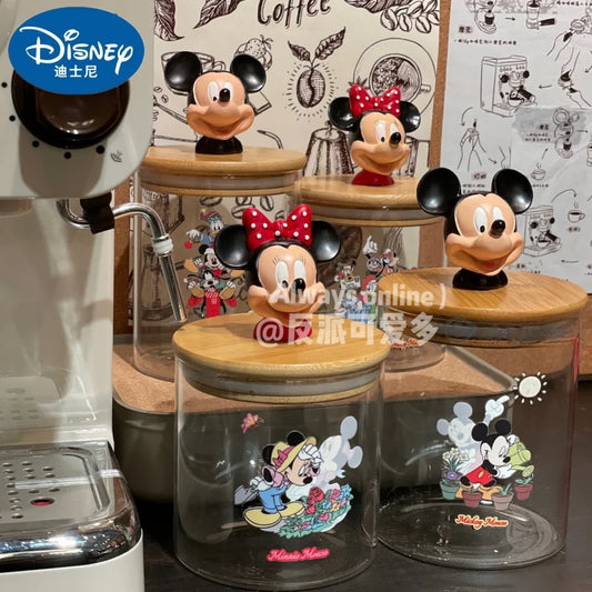 Disney Mickey Minnie Goofy Pluto Glass Jar Food Cartoon Storage Box