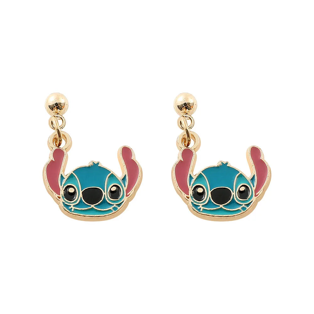 Disney-Cute Cartoon Stitch with Flower Stud Earrings