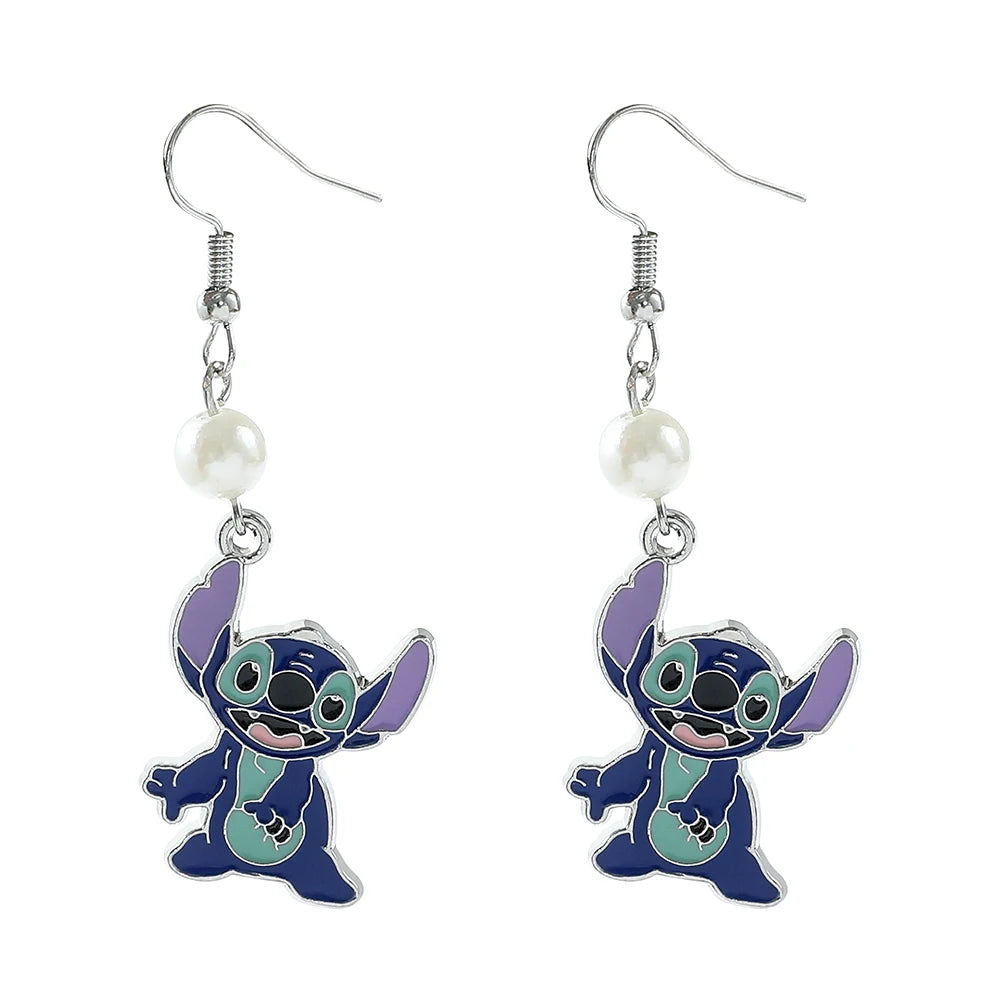 Disney-Cute Cartoon Stitch with Flower Stud Earrings