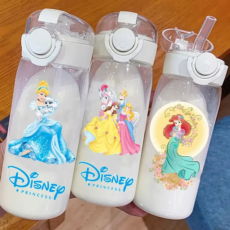 Disney Princess Straw Water Cup Portable Plastic 600/400ML Transparent