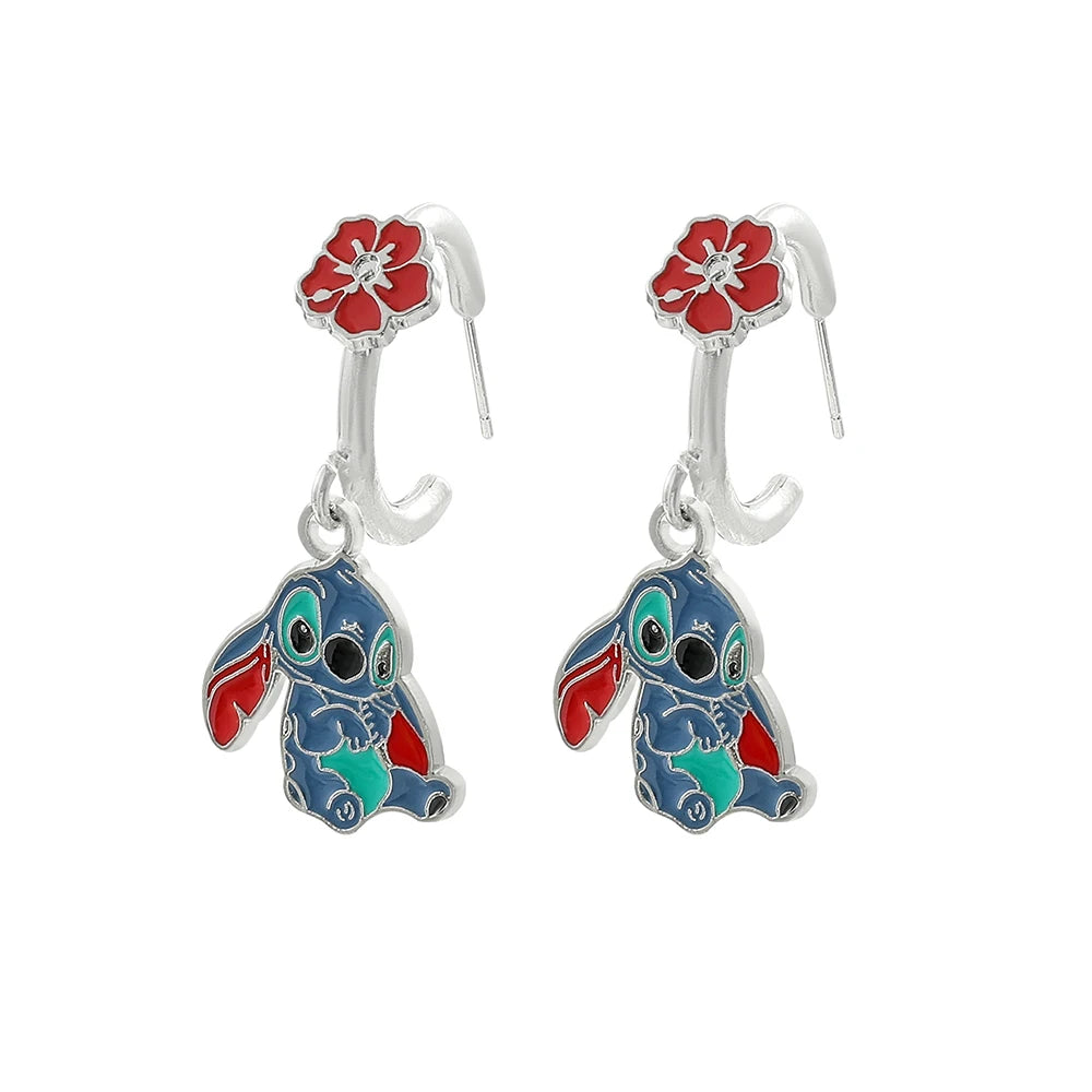 Disney-Cute Cartoon Stitch with Flower Stud Earrings