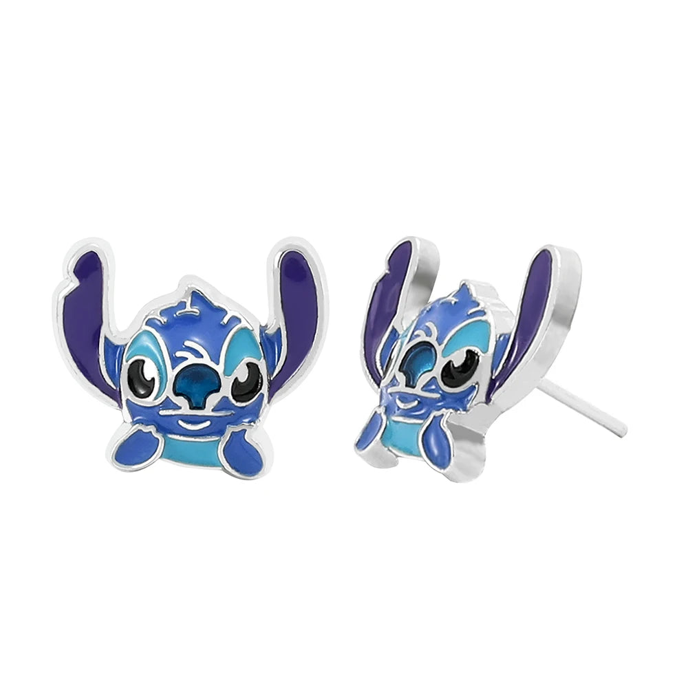 Disney-Cute Cartoon Stitch with Flower Stud Earrings