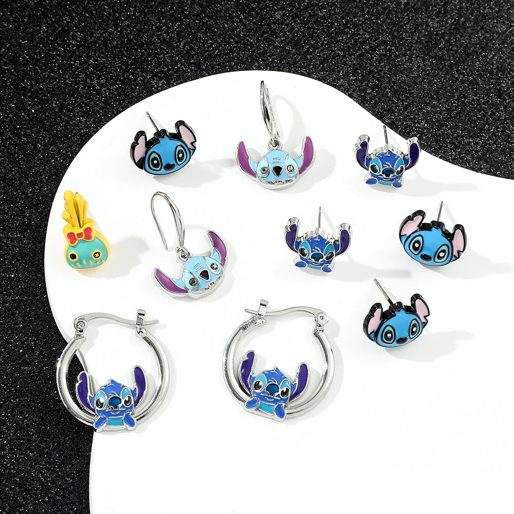 Disney-Cute Cartoon Stitch with Flower Stud Earrings