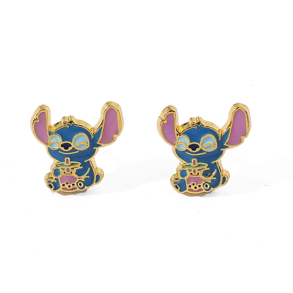 Disney-Cute Cartoon Stitch with Flower Stud Earrings