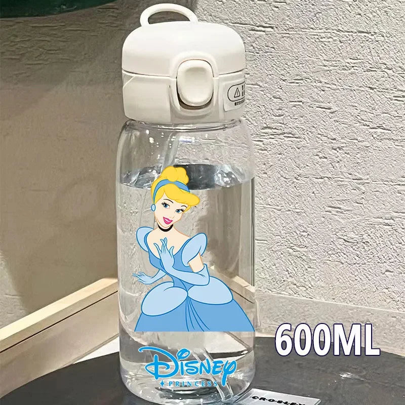 Disney Princess Straw Water Cup Portable Plastic 600/400ML Transparent