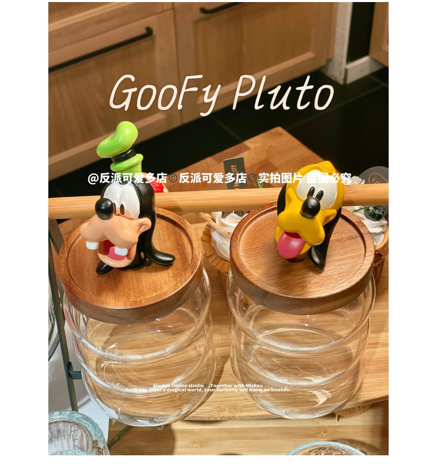 Disney Mickey Minnie Goofy Pluto Glass Jar Food Cartoon Storage Box