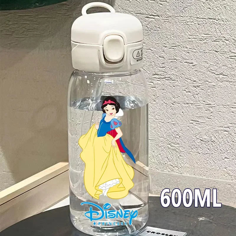 Disney Princess Straw Water Cup Portable Plastic 600/400ML Transparent