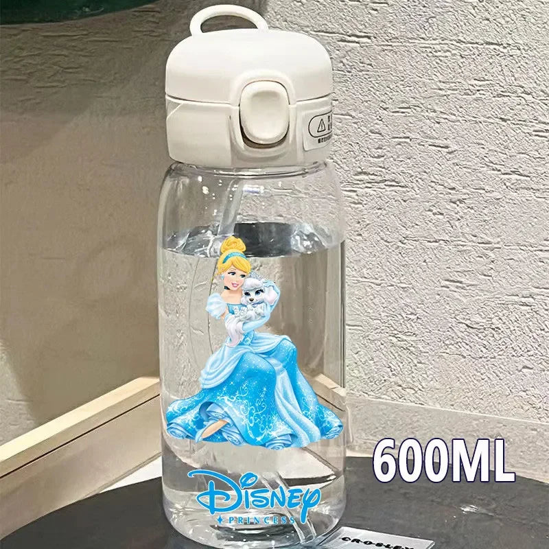 Disney Princess Straw Water Cup Portable Plastic 600/400ML Transparent