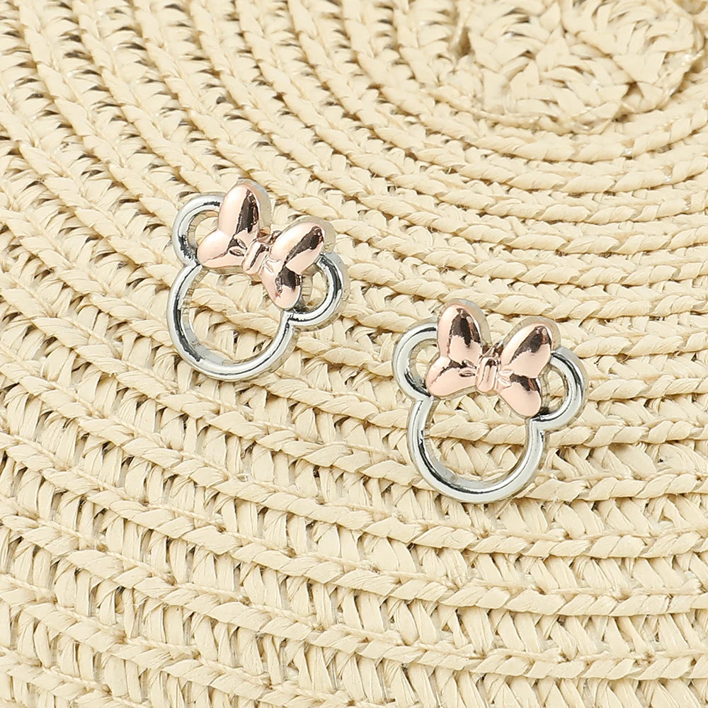 Disney Mickey Ear Studs Earrings Luxury Charm Jewelry Mickey Mouse Bowknot Earrings Fashion Accessories for Women Quality Gifts