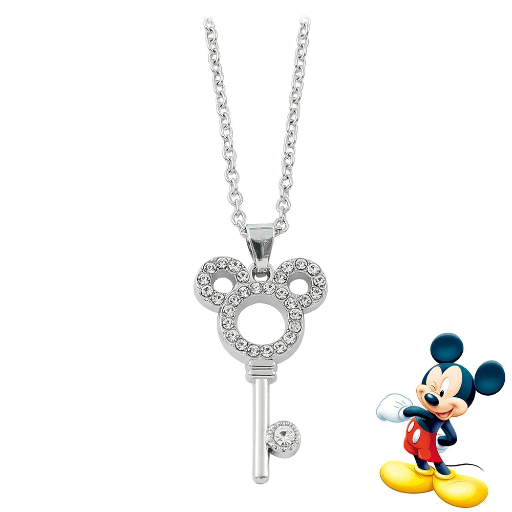 Disney Mickey Necklace Cute Cartoon Figure Rhinestones Mickey Key Metal Pendant Necklace Charm Jewelry Accessories Gifts