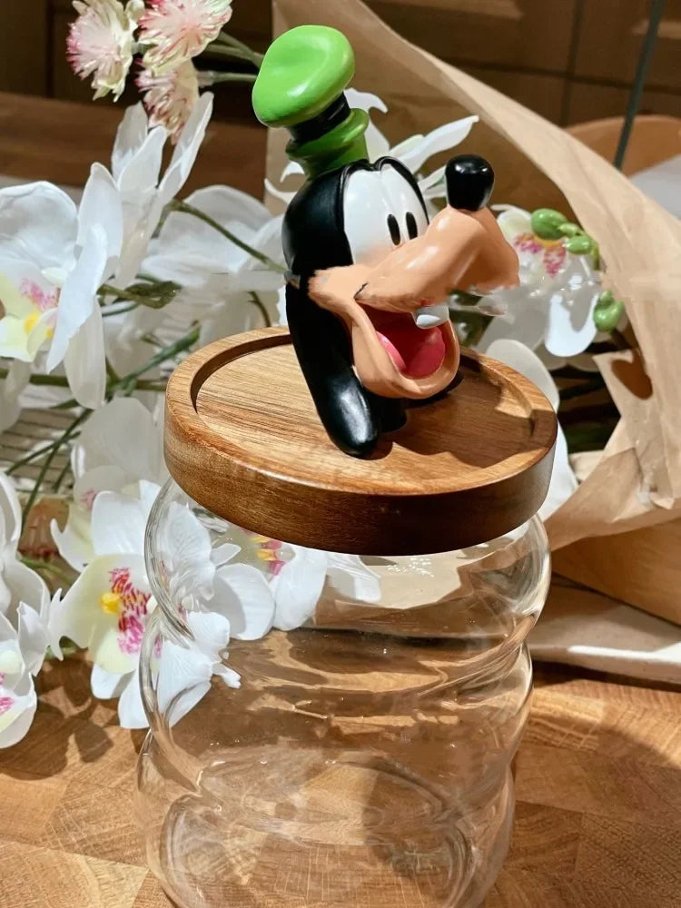 Disney Mickey Minnie Goofy Pluto Glass Jar Food Cartoon Storage Box