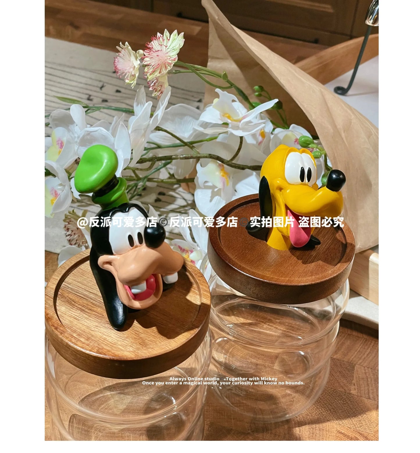 Disney Mickey Minnie Goofy Pluto Glass Jar Food Cartoon Storage Box