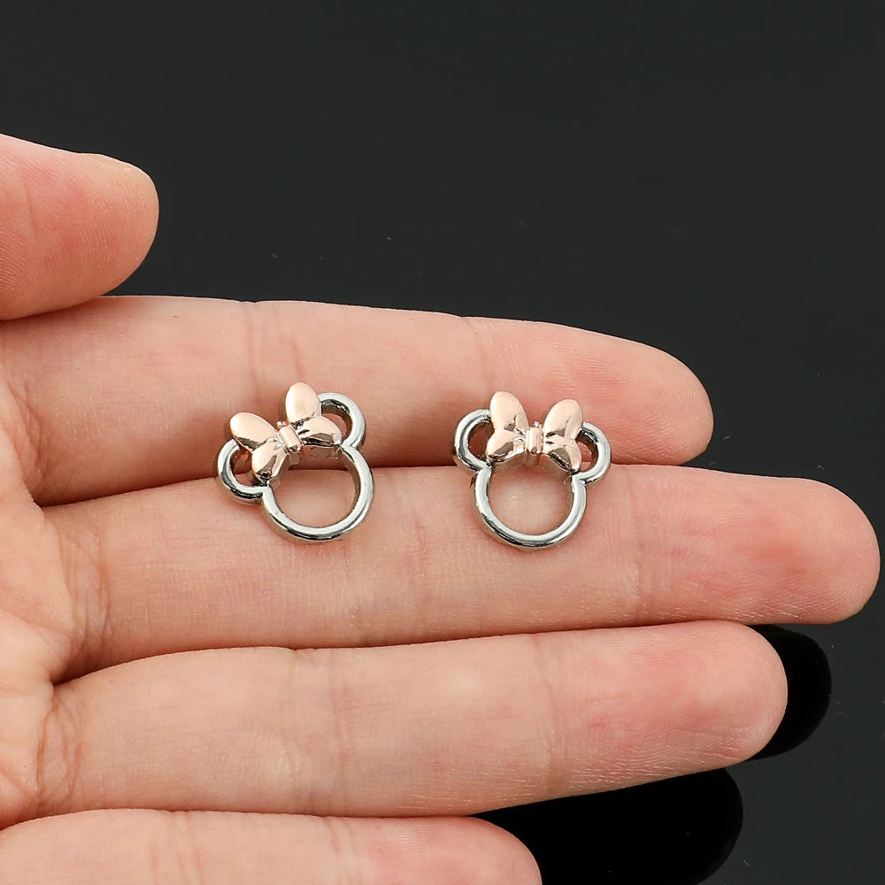 Disney Mickey Ear Studs Earrings Luxury Charm Jewelry Mickey Mouse Bowknot Earrings Fashion Accessories for Women Quality Gifts