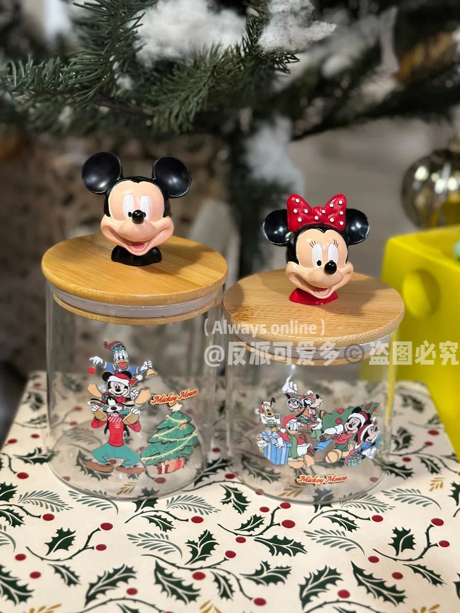 Disney Mickey Minnie Goofy Pluto Glass Jar Food Cartoon Storage Box