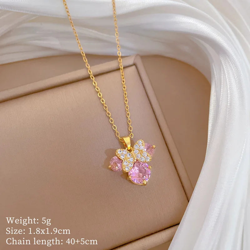 Disney Pink Crystal Minnie Mouse Pendant Necklaces