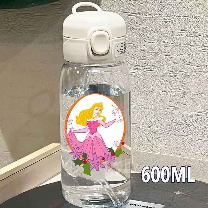 Disney Princess Straw Water Cup Portable Plastic 600/400ML Transparent