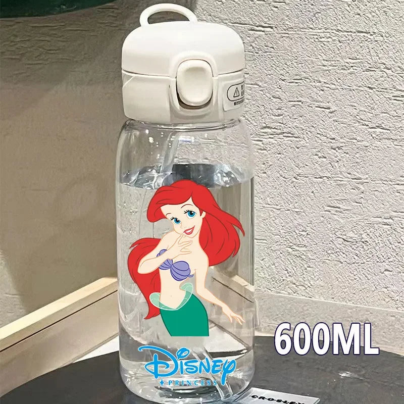 Disney Princess Straw Water Cup Portable Plastic 600/400ML Transparent