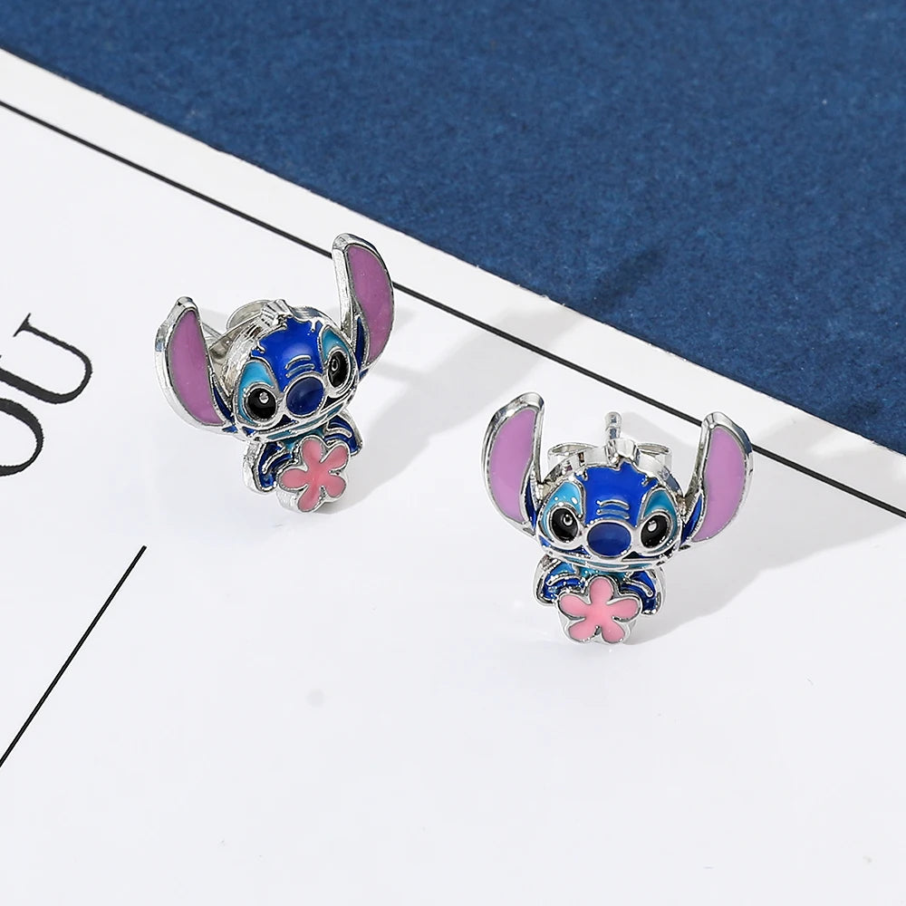 Disney-Cute Cartoon Stitch with Flower Stud Earrings