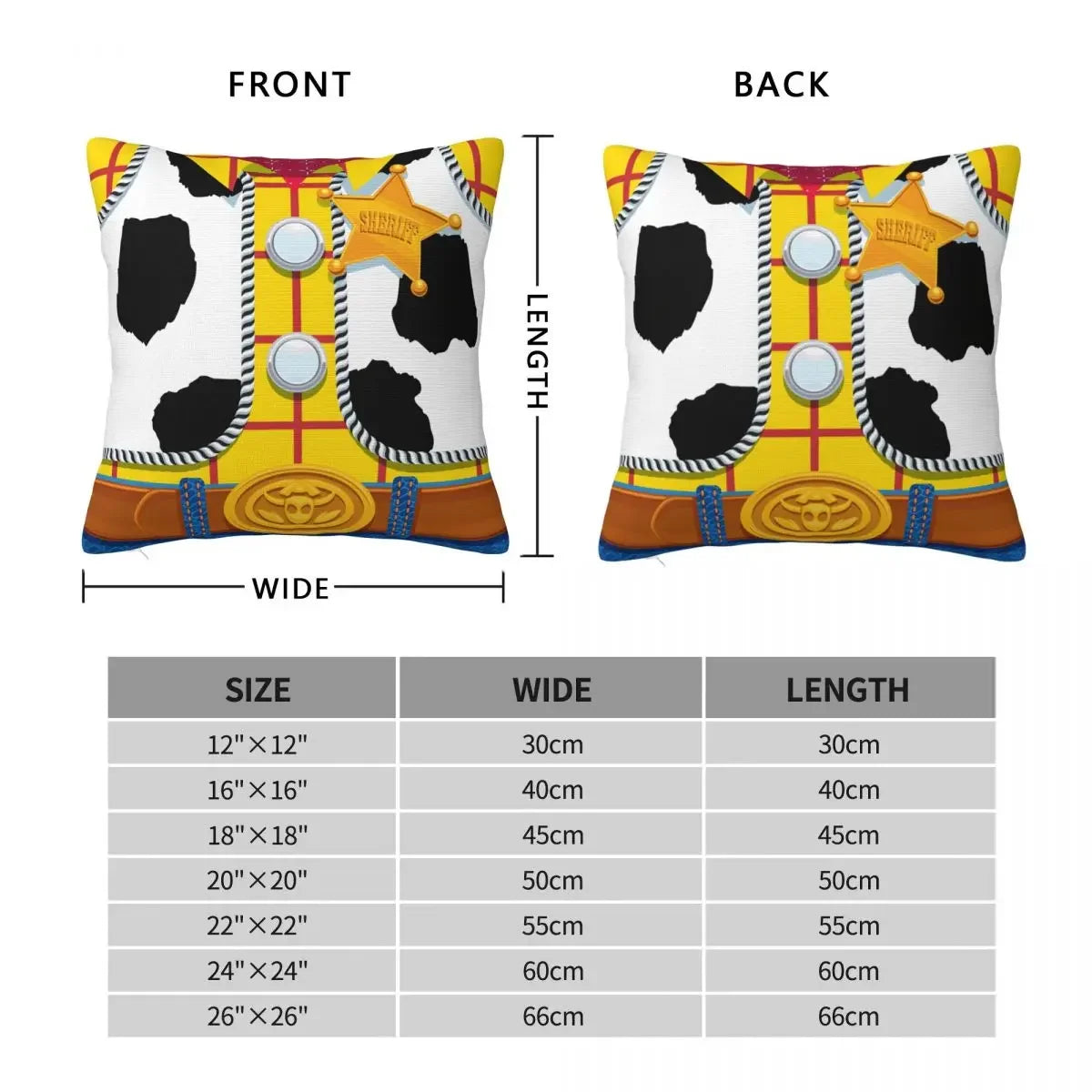 Toy Story Woody's Sheriff Outfit Pillowcase Soft Polyester Cushion Cover Decorative Throw Pillow Case Cover Bedroom Zipper 40X40