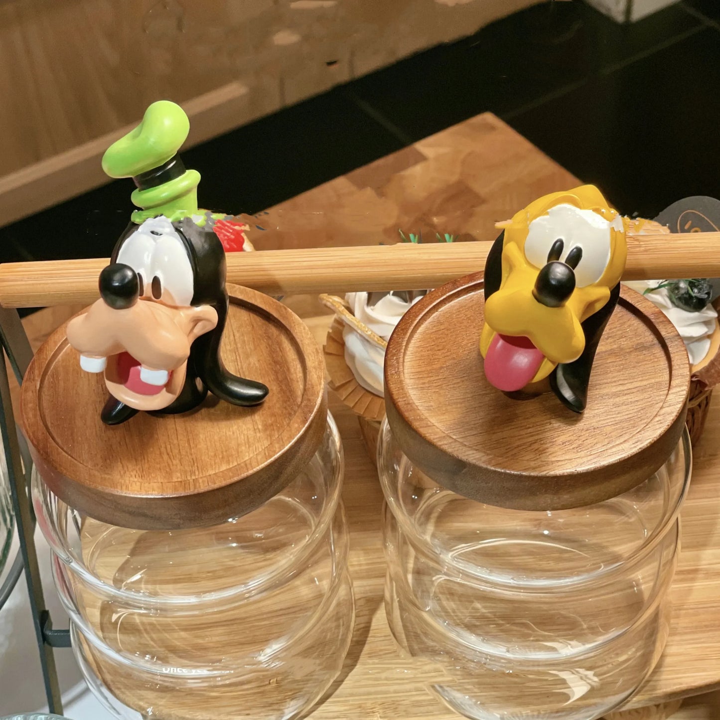 Disney Mickey Minnie Goofy Pluto Glass Jar Food Cartoon Storage Box