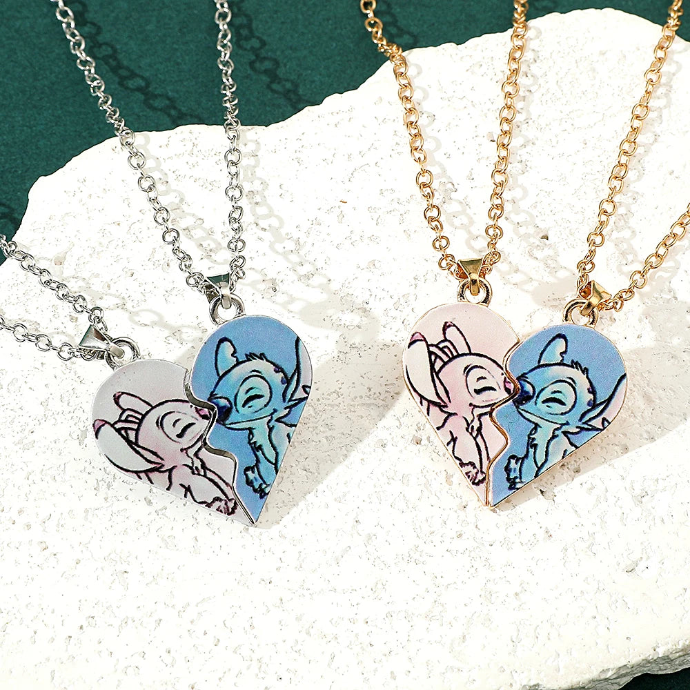 Disney-Stitch Heart Necklace for Couple Gold and Silver Color