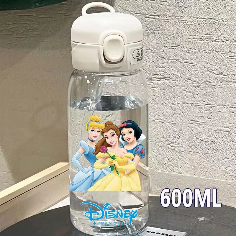 Disney Princess Straw Water Cup Portable Plastic 600/400ML Transparent