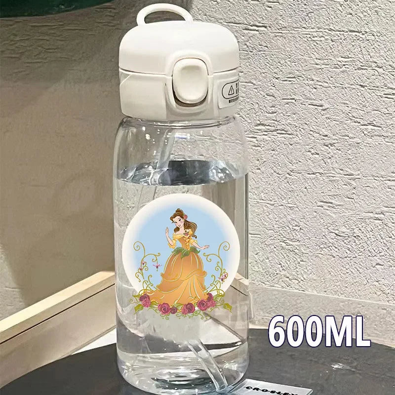 Disney Princess Straw Water Cup Portable Plastic 600/400ML Transparent