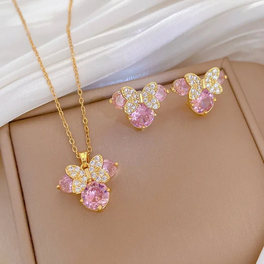 Disney Pink Crystal Minnie Mouse Pendant Necklaces