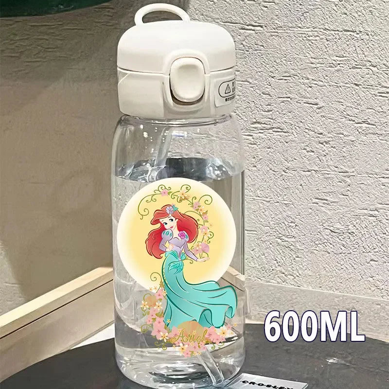 Disney Princess Straw Water Cup Portable Plastic 600/400ML Transparent