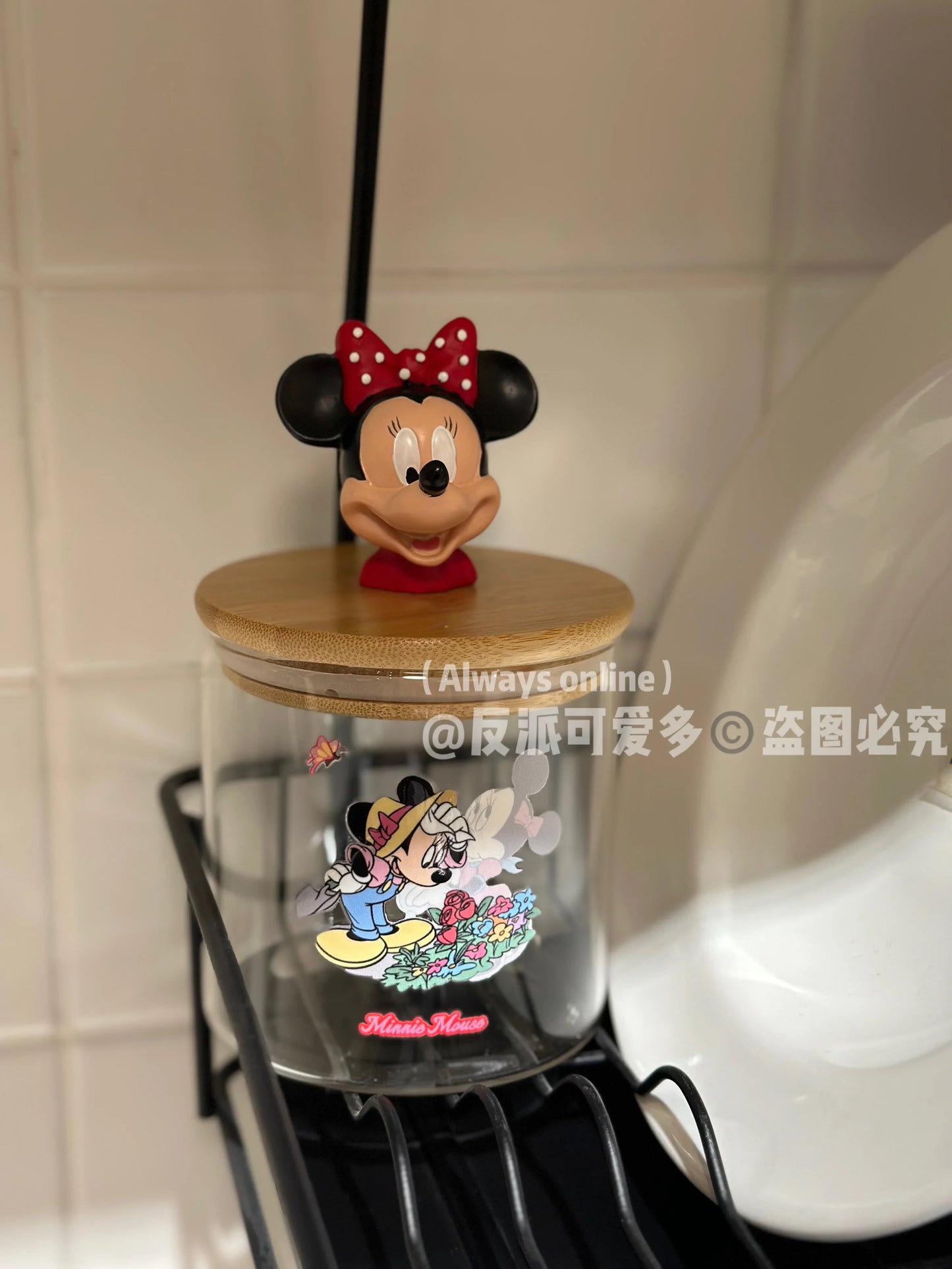 Disney Mickey Minnie Goofy Pluto Glass Jar Food Cartoon Storage Box