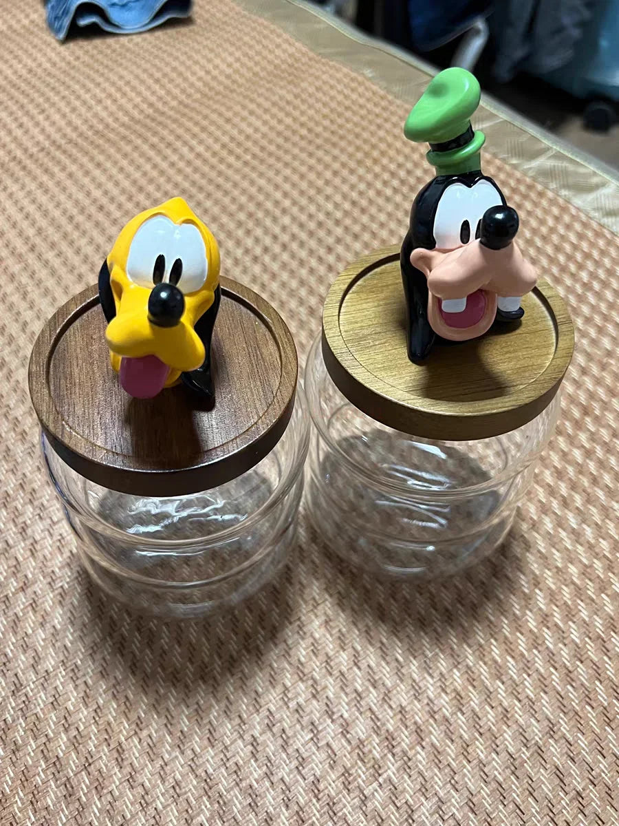 Disney Mickey Minnie Goofy Pluto Glass Jar Food Cartoon Storage Box