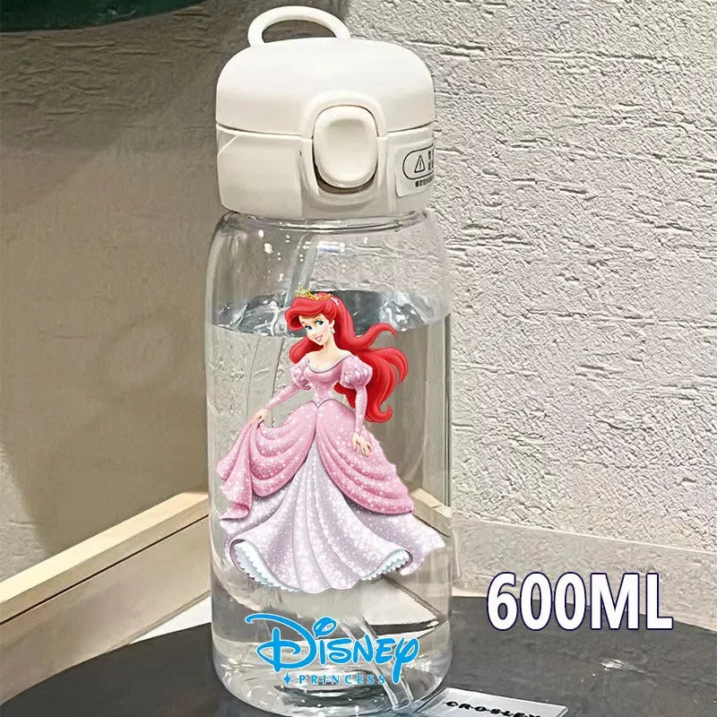 Disney Princess Straw Water Cup Portable Plastic 600/400ML Transparent