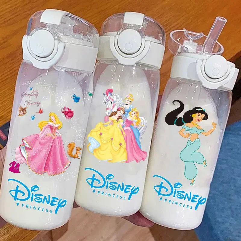 Disney Princess Straw Water Cup Portable Plastic 600/400ML Transparent