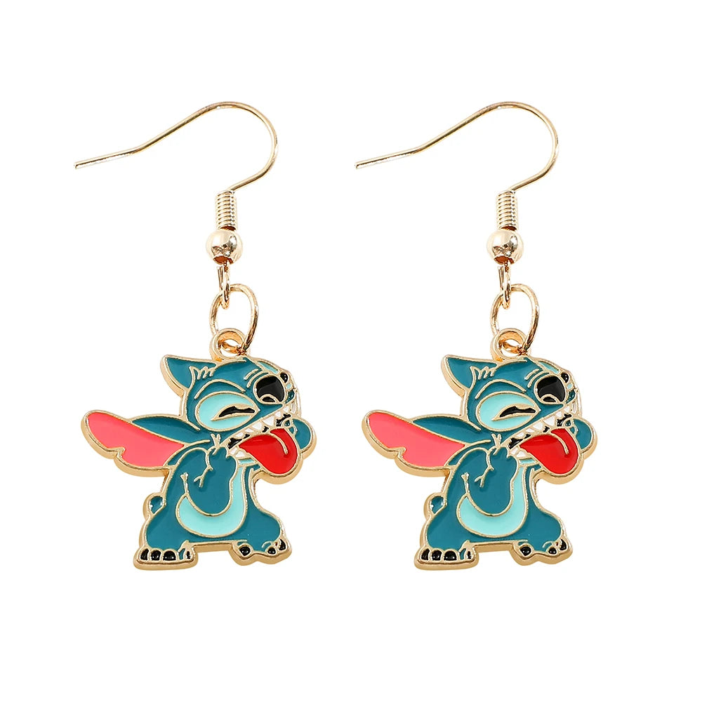 Disney-Cute Cartoon Stitch with Flower Stud Earrings