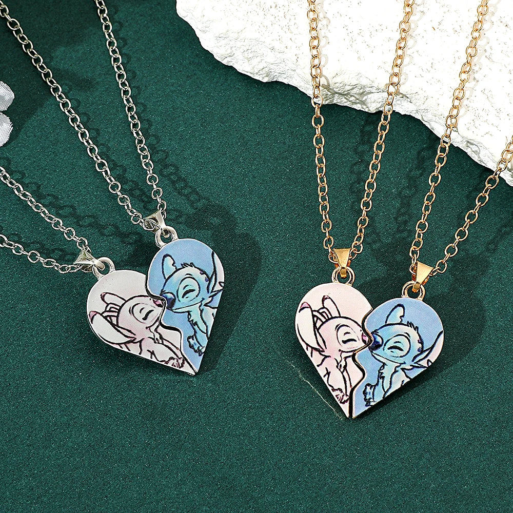 Disney-Stitch Heart Necklace for Couple Gold and Silver Color