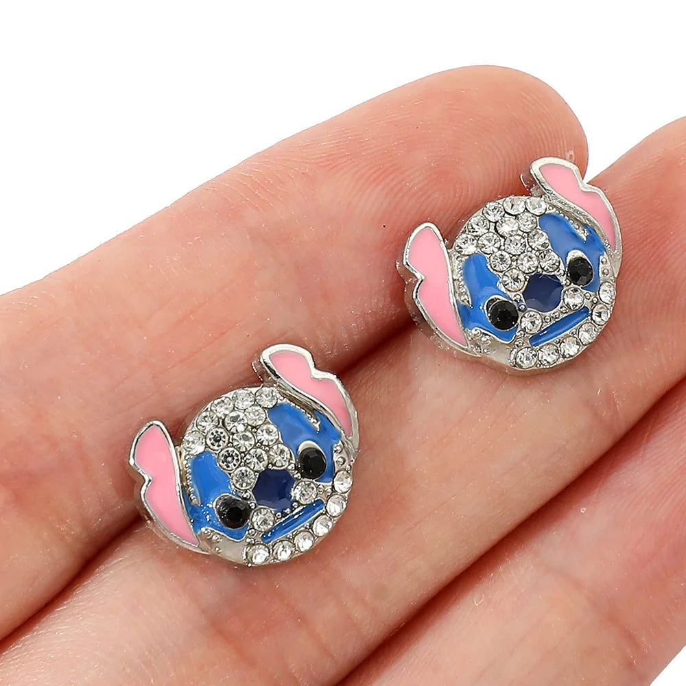 Disney-Cute Cartoon Stitch with Flower Stud Earrings