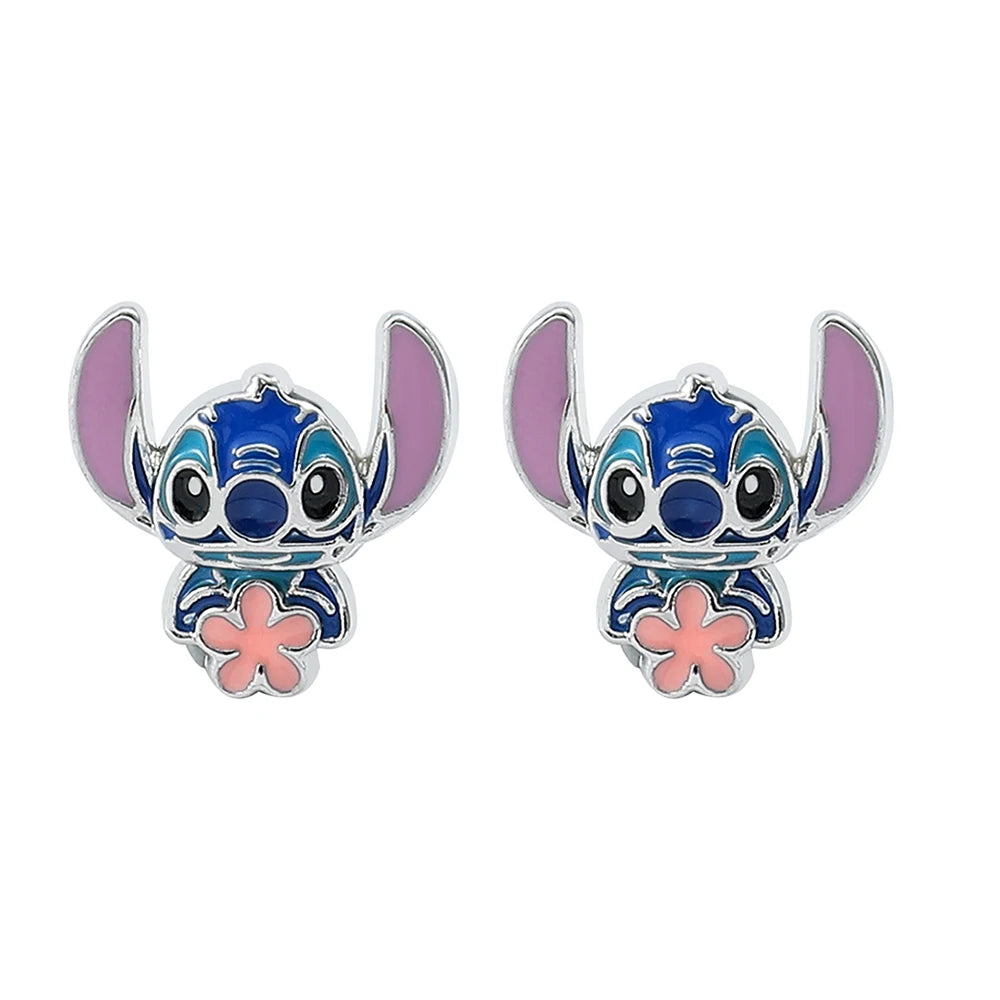 Disney-Cute Cartoon Stitch with Flower Stud Earrings