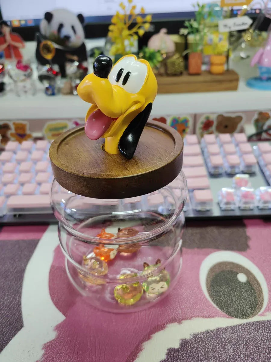 Disney Mickey Minnie Goofy Pluto Glass Jar Food Cartoon Storage Box