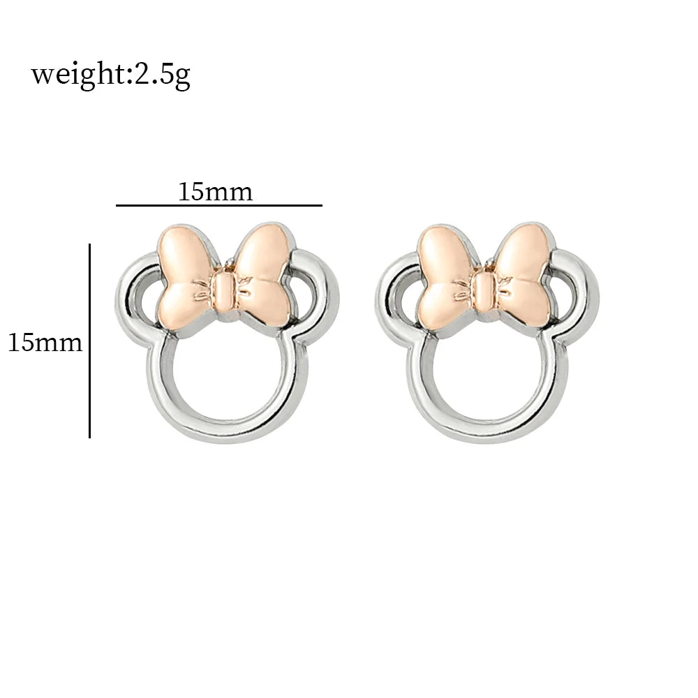 Disney Mickey Ear Studs Earrings Luxury Charm Jewelry Mickey Mouse Bowknot Earrings Fashion Accessories for Women Quality Gifts