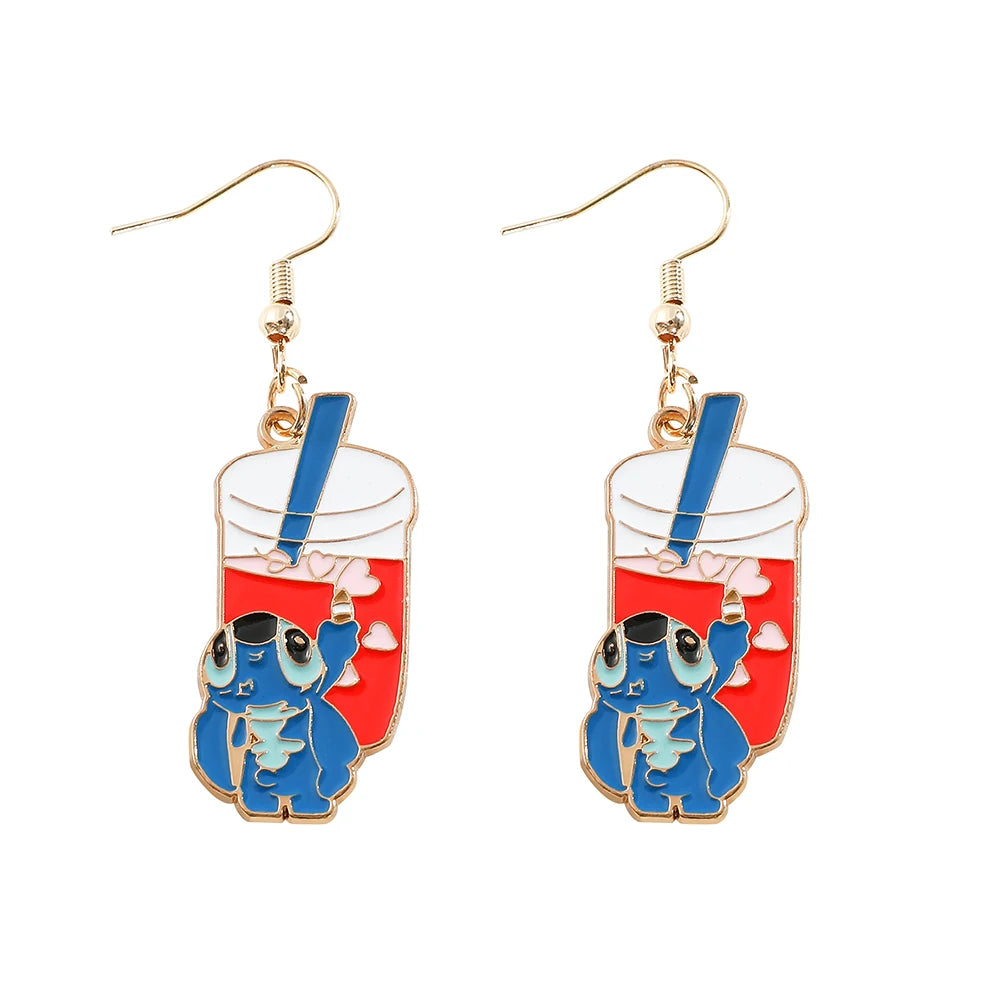 Disney-Cute Cartoon Stitch with Flower Stud Earrings