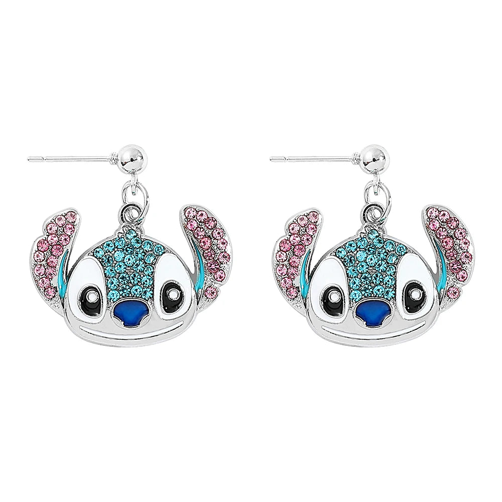 Disney-Cute Cartoon Stitch with Flower Stud Earrings