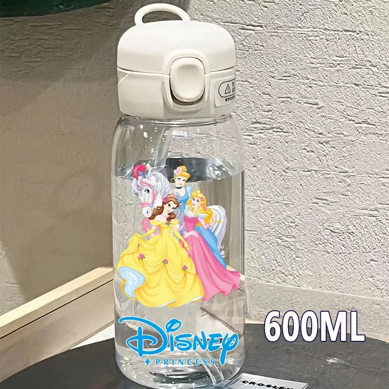 Disney Princess Straw Water Cup Portable Plastic 600/400ML Transparent