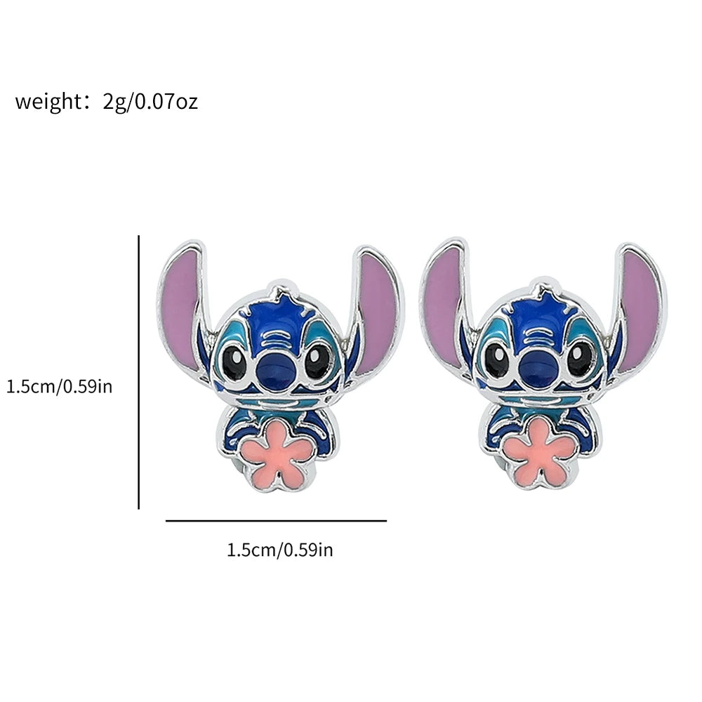 Disney-Cute Cartoon Stitch with Flower Stud Earrings