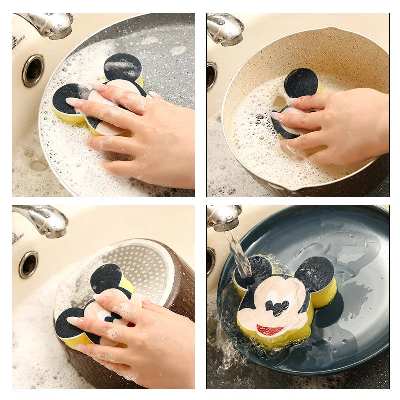 Cartoon Disney Mickey Cleaning Brushes Creative Mickey Sponge Cleaning Tools Kitchen Bathroom Accessories Dishwashing Sponge